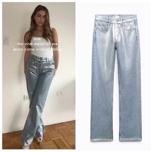 Zara MID-RISE TRF STRAIGHT LEG METALLIC JEANS